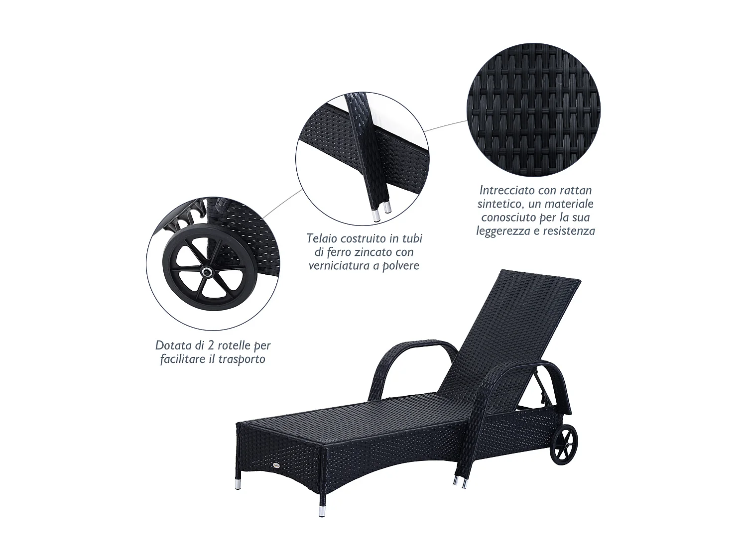 Set 2 sdraio da giardino e tavolino basso in rattan pe nero