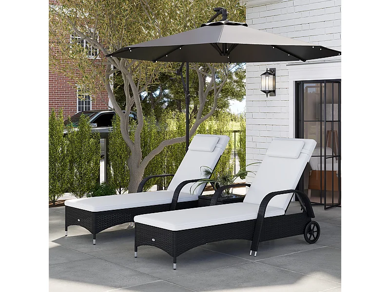 Set 2 sdraio da giardino e tavolino basso in rattan pe nero