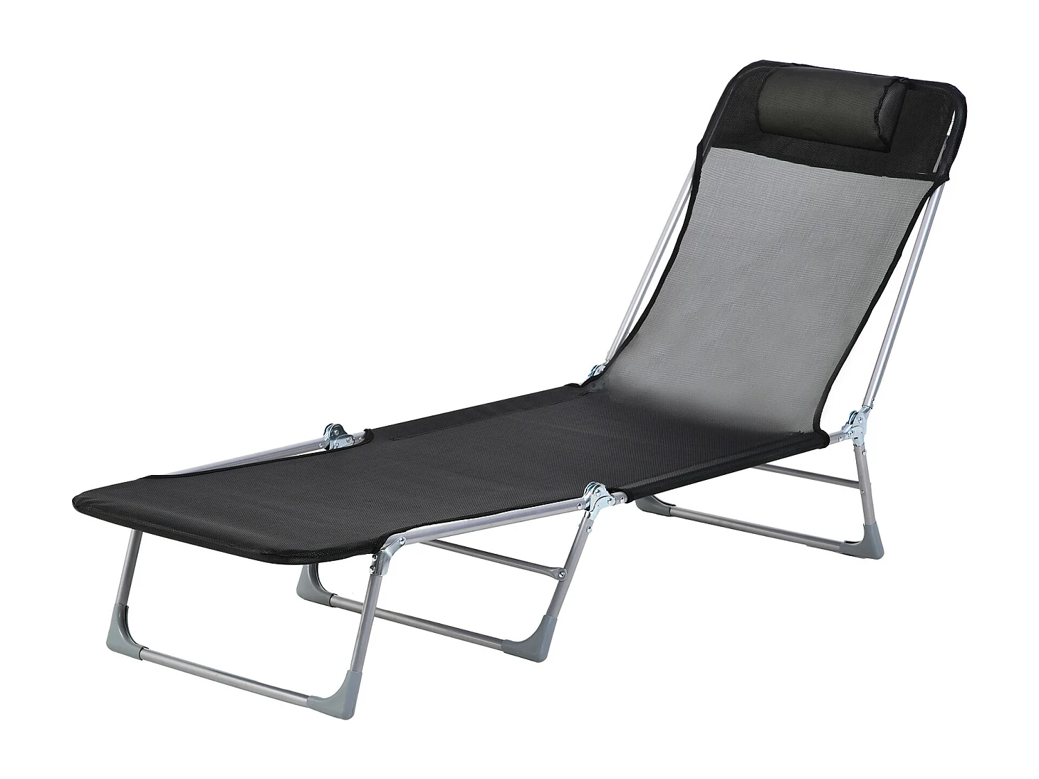 Sdraio da giardino pieghevole con schienale reclinabile e cuscino nero