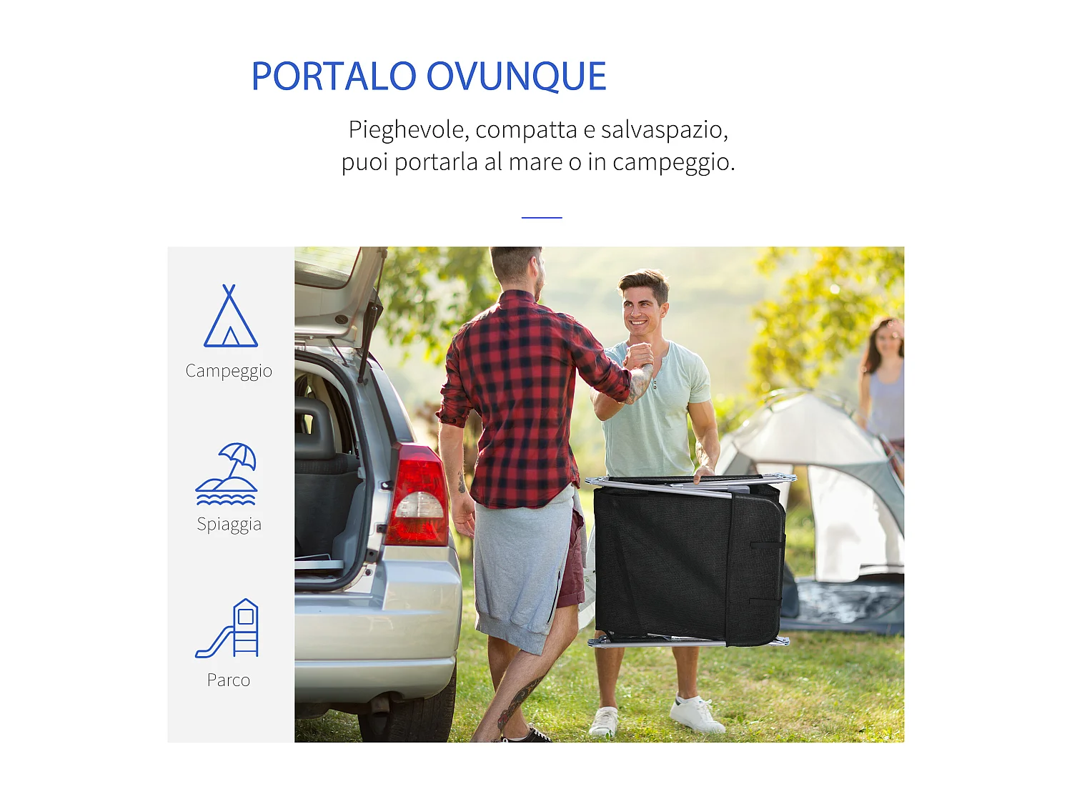 Sdraio da giardino pieghevole con schienale reclinabile e cuscino nero