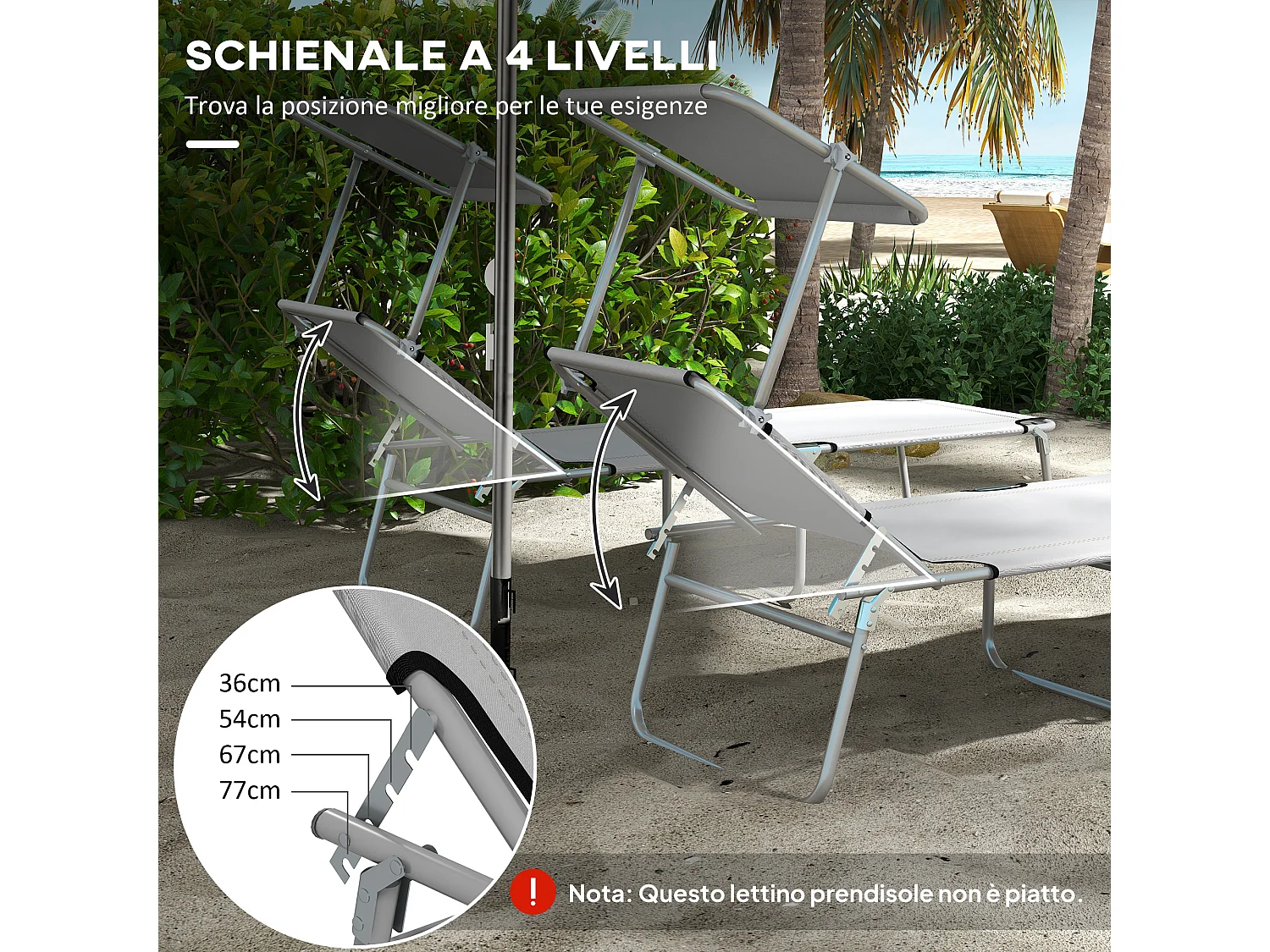 Set 2 sdraio da giardino pieghevoli tettuccio regolabile grigio chiaro