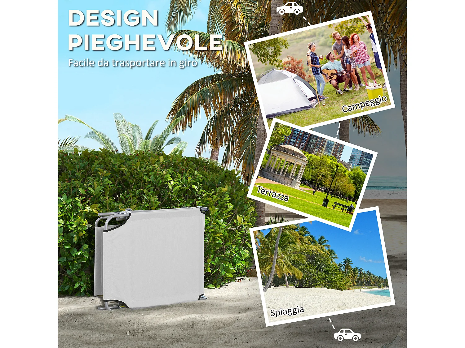 Set 2 sdraio da giardino pieghevoli tettuccio regolabile grigio chiaro