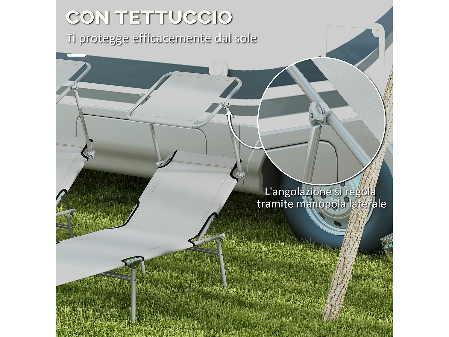 Set 2 sdraio da giardino pieghevoli tettuccio regolabile grigio chiaro