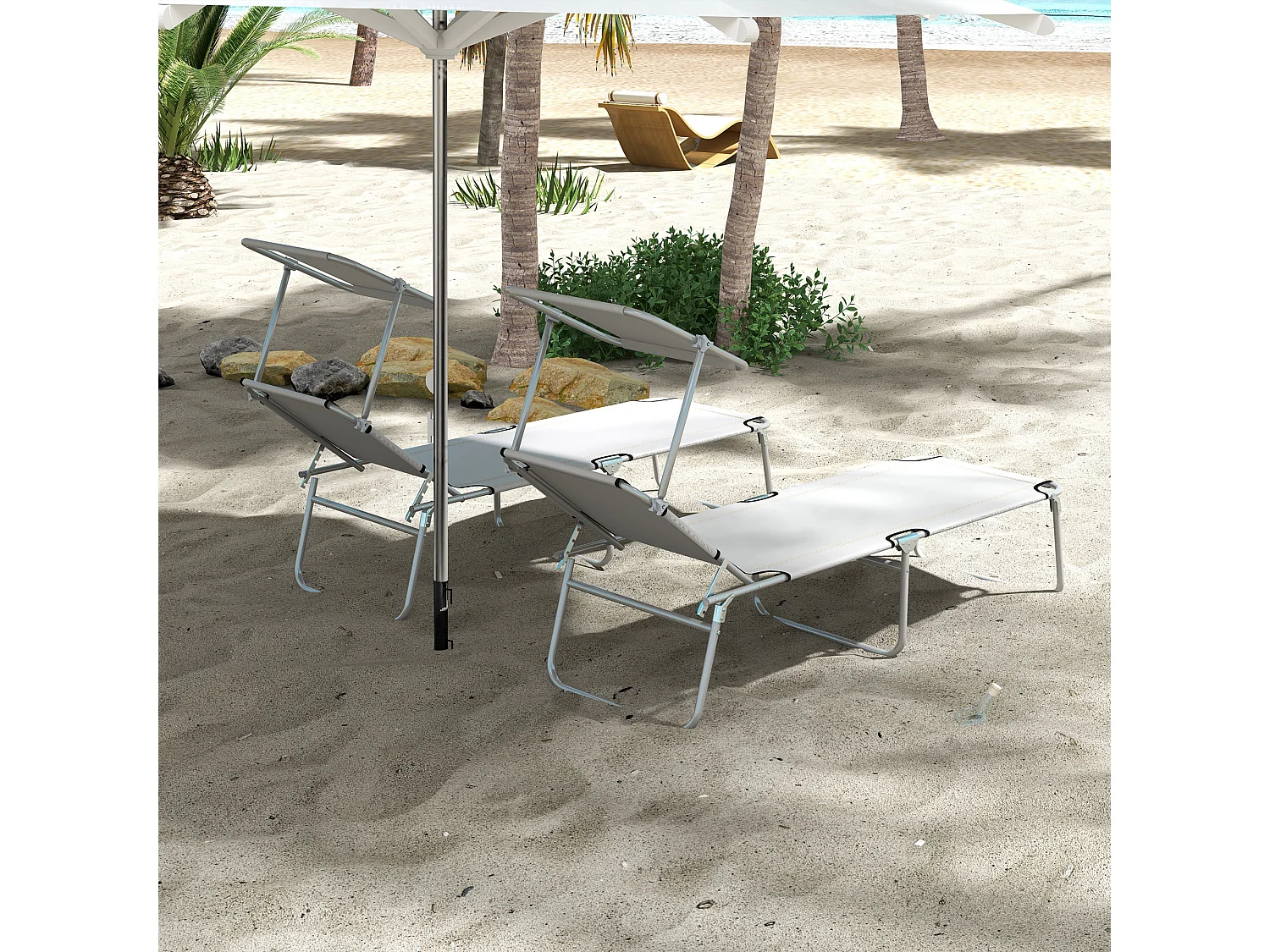 Set 2 sdraio da giardino pieghevoli tettuccio regolabile grigio chiaro