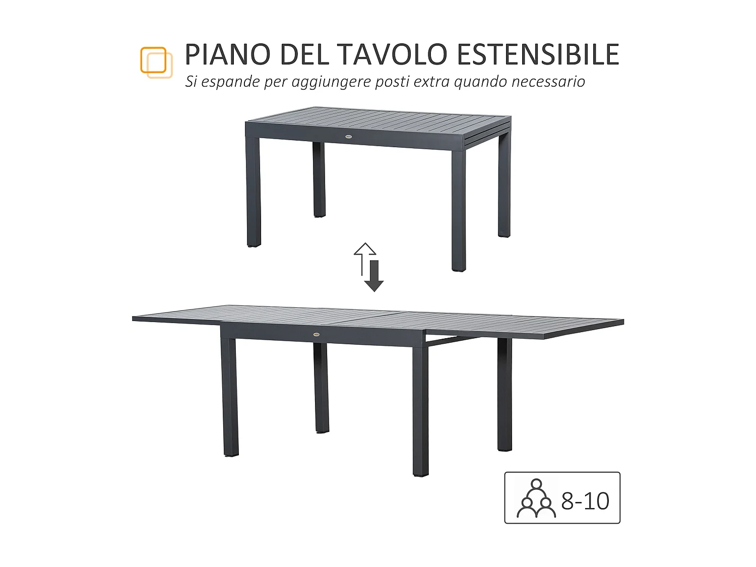 Tavolo da giardino allungabile 8-10 persone alluminio grigio