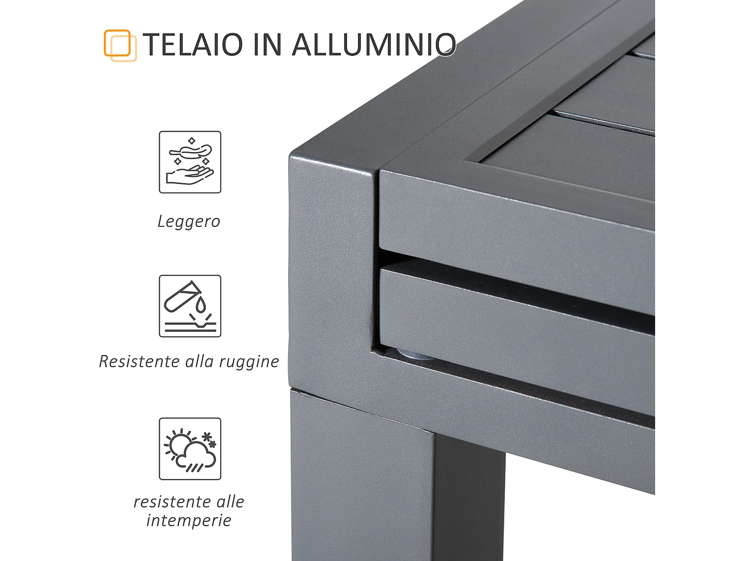 Tavolo da giardino allungabile 8-10 persone alluminio grigio