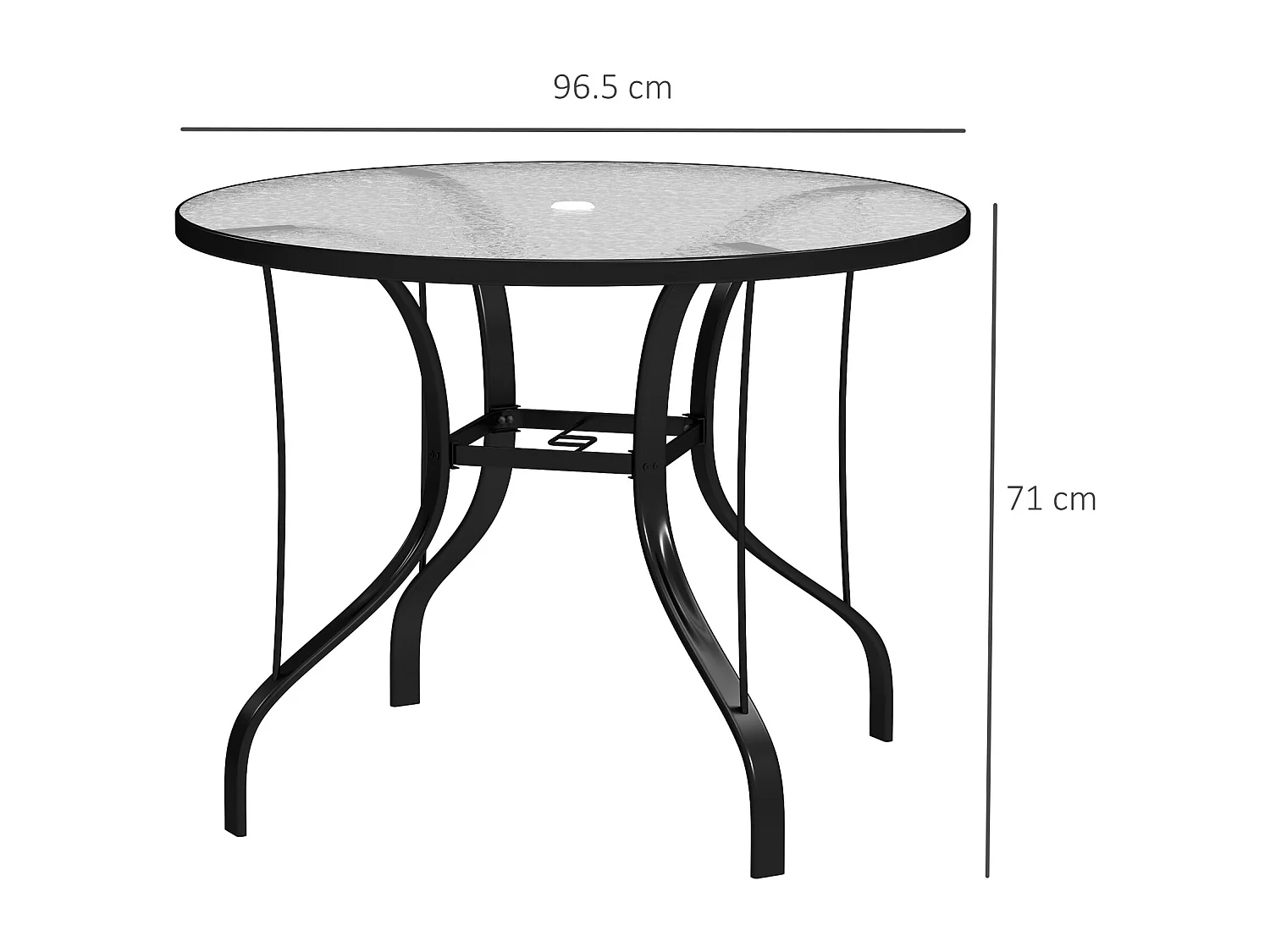 Tavolino da giardino rotondo con foro per ombrellone nero