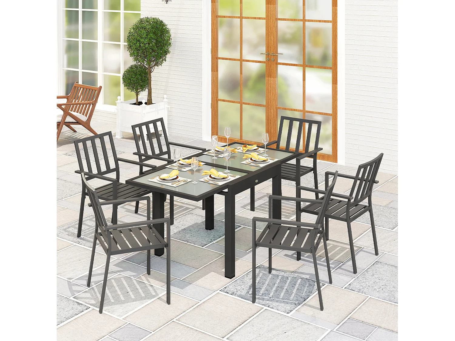 Tavolo da giardino allungabile piano in vetro trasparente 160x80x75 cm