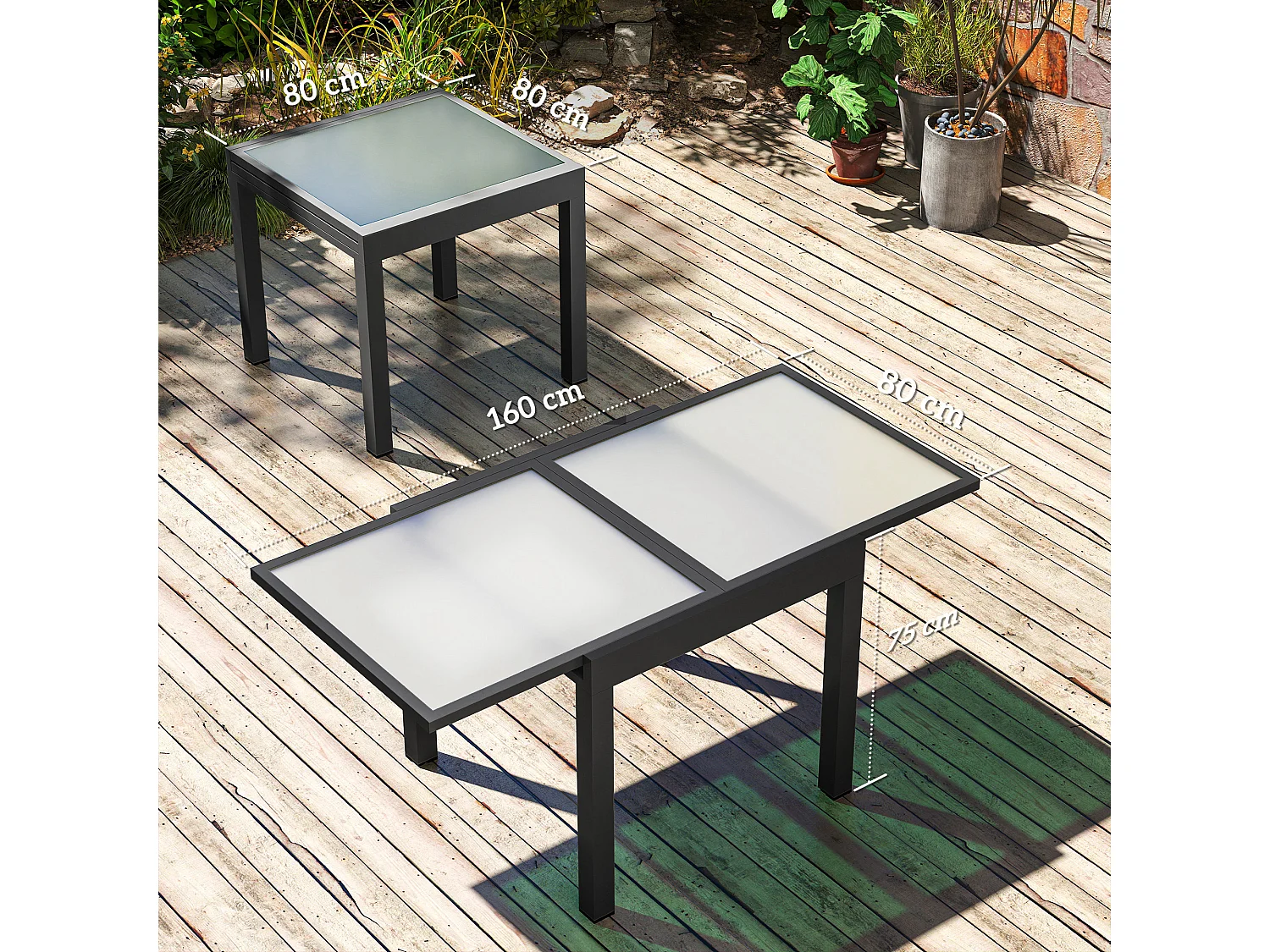 Tavolo da giardino allungabile piano in vetro trasparente 160x80x75 cm