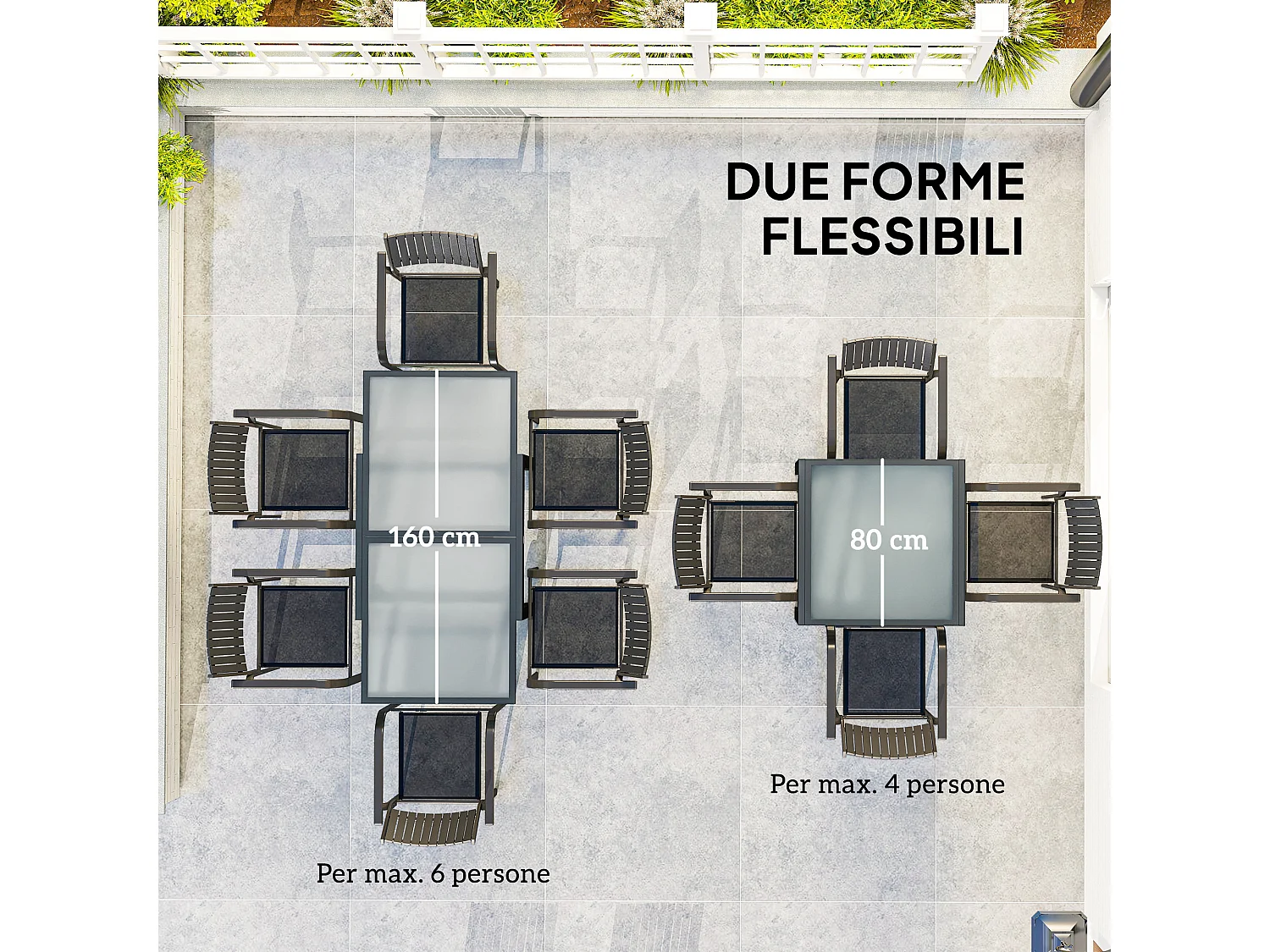 Tavolo da giardino allungabile piano in vetro trasparente 160x80x75 cm