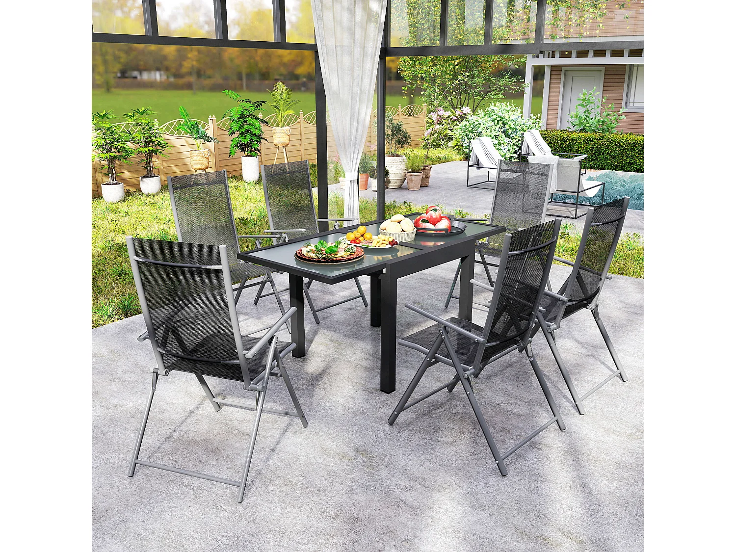 Tavolo da giardino allungabile piano in vetro trasparente 160x80x75 cm