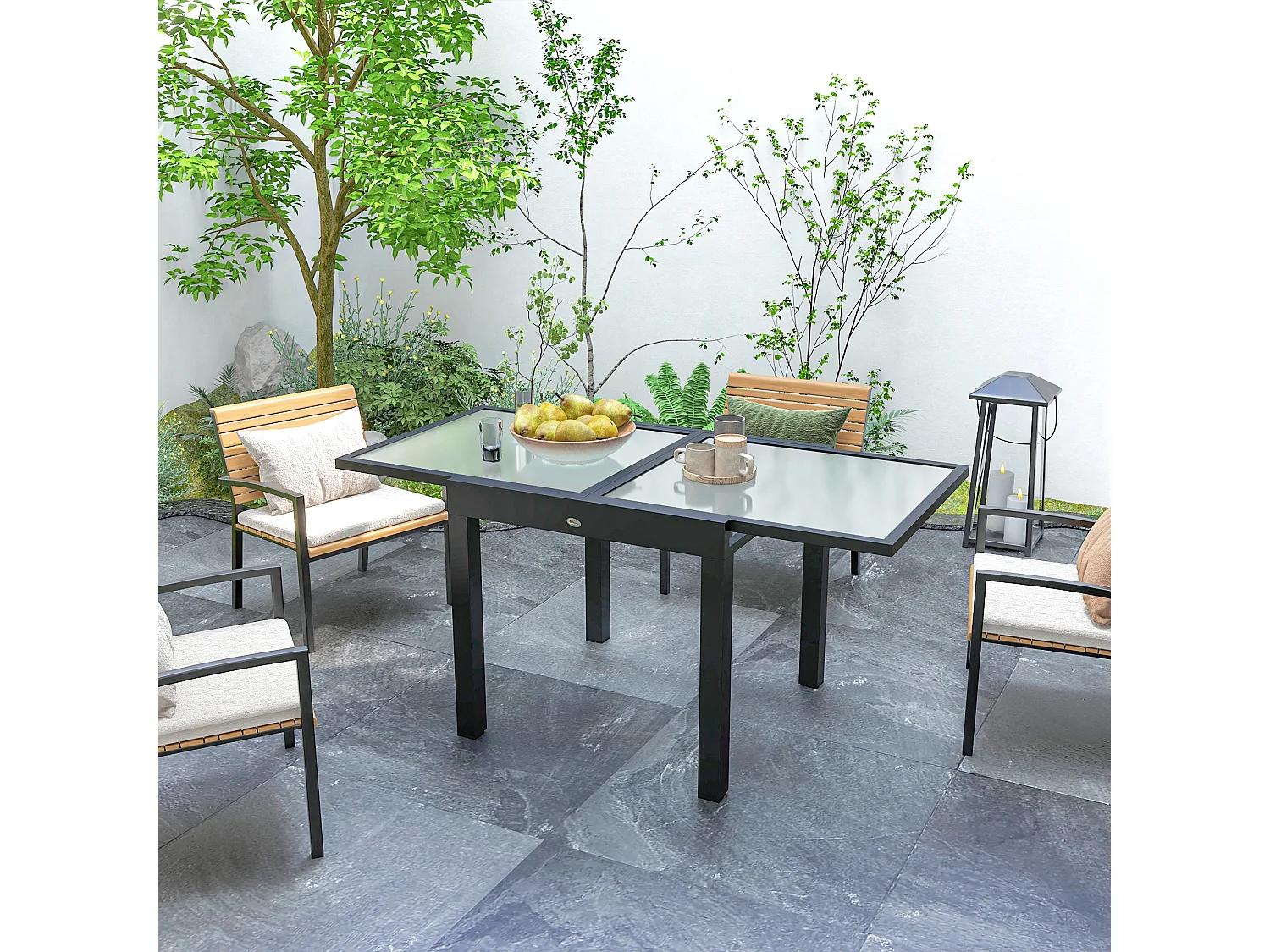 Tavolo da giardino allungabile piano in vetro trasparente 160x80x75 cm