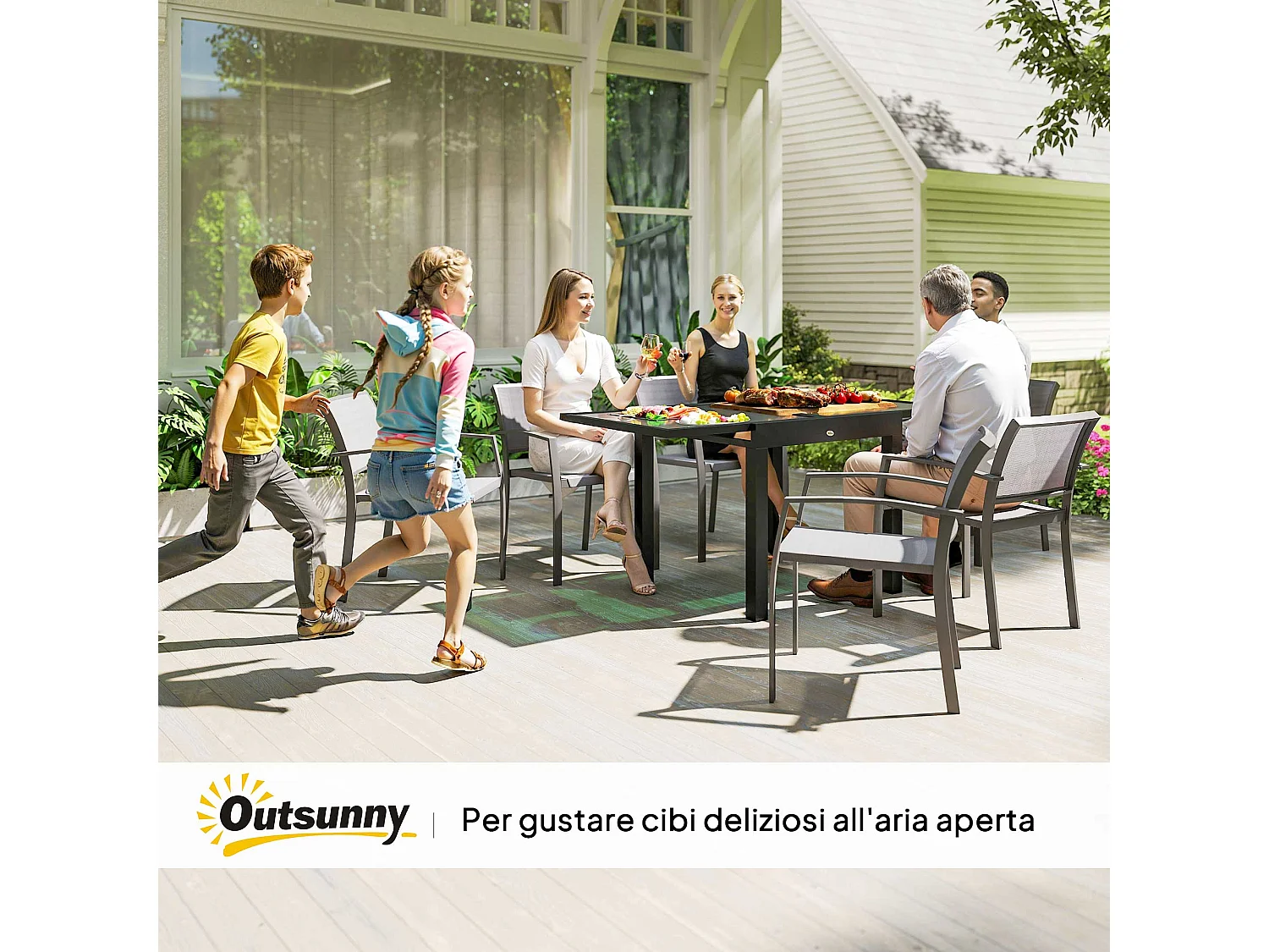 Tavolo da giardino allungabile piano in vetro trasparente 160x80x75 cm