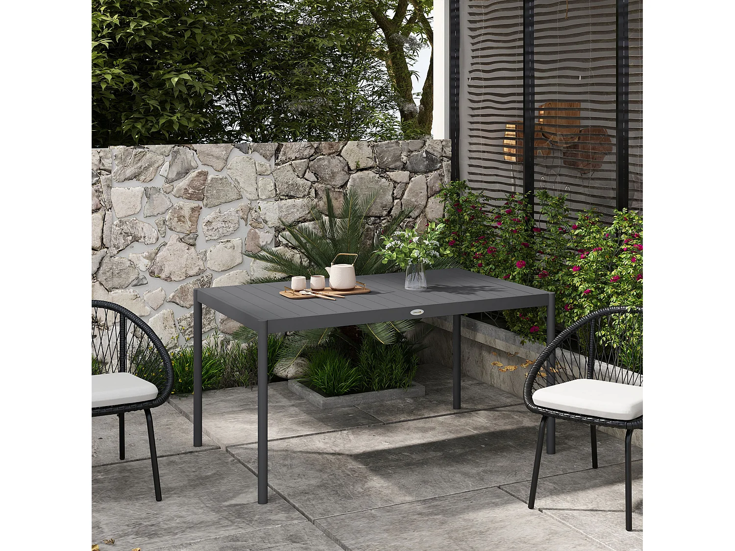 Tavolo da pranzo da giardino per 6 persone grigio scuro