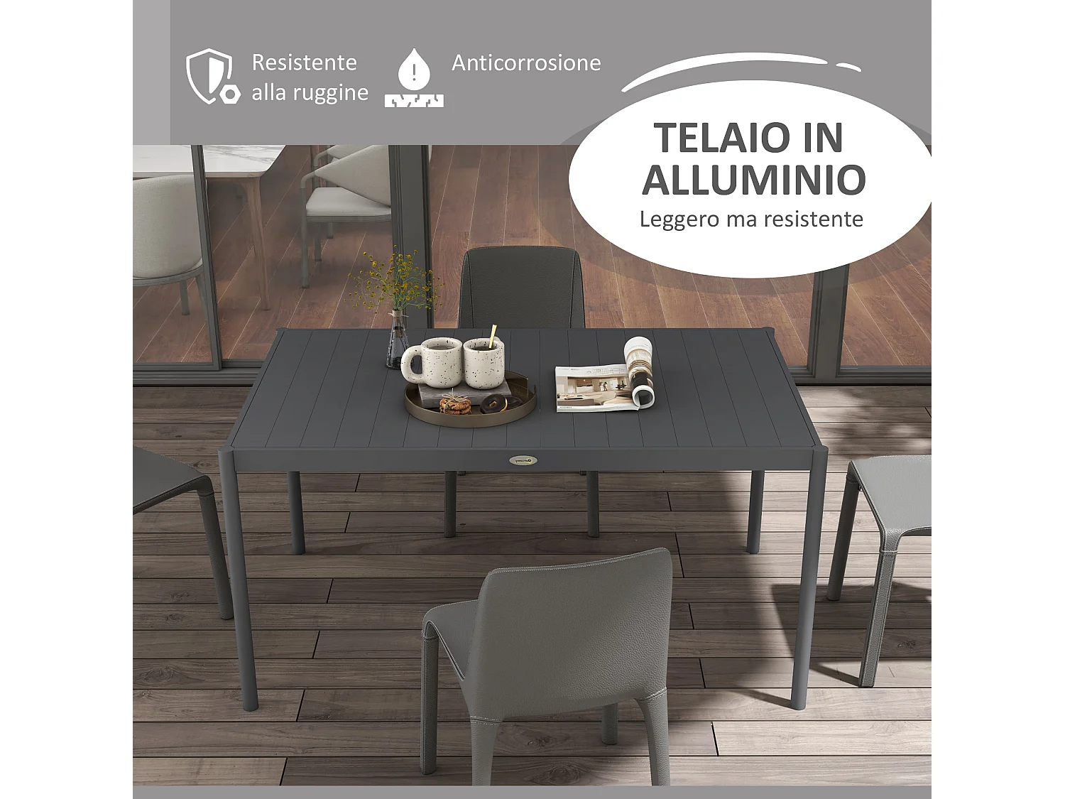 Tavolo da pranzo da giardino per 6 persone grigio scuro