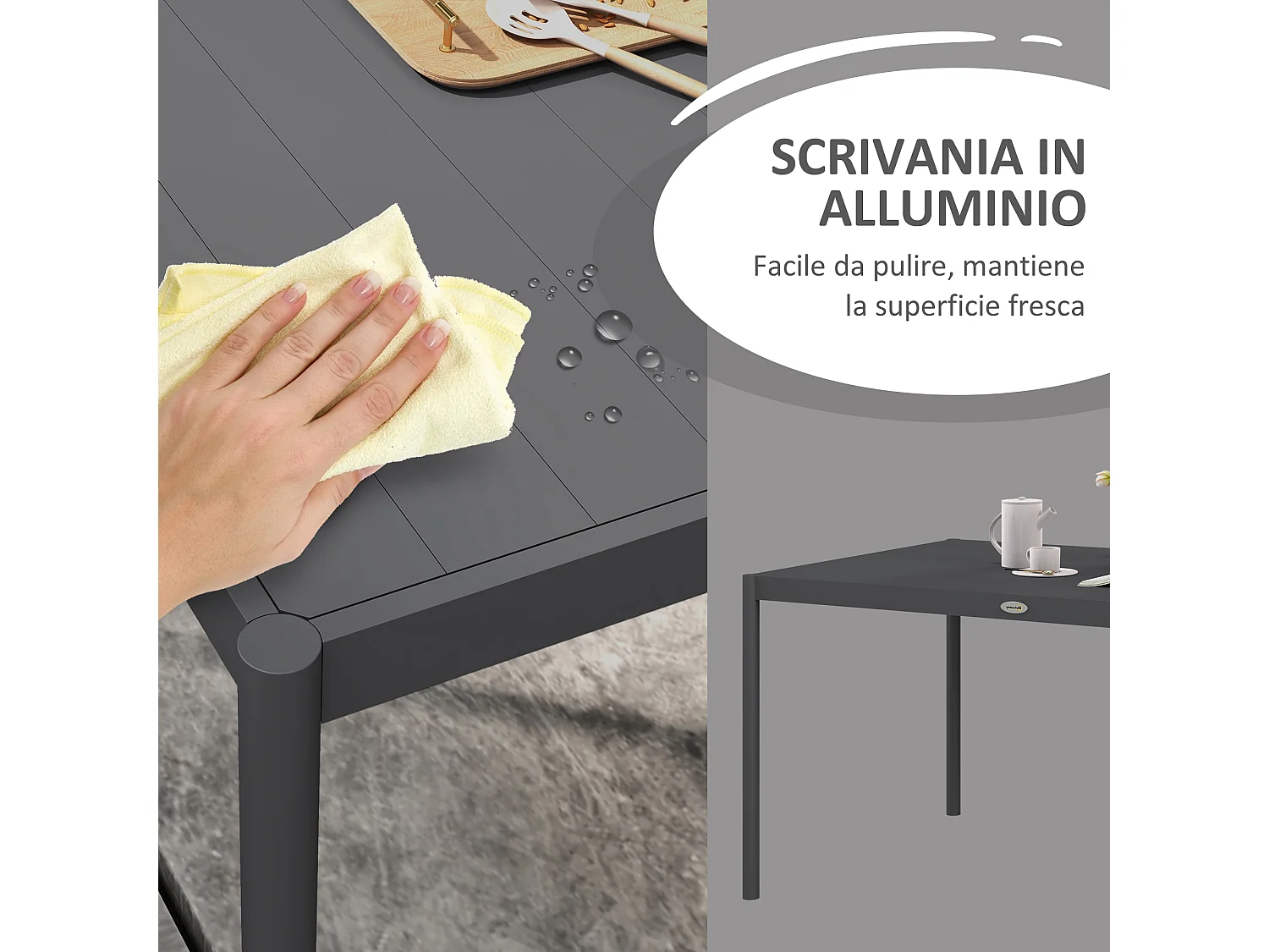 Tavolo da pranzo da giardino per 6 persone grigio scuro