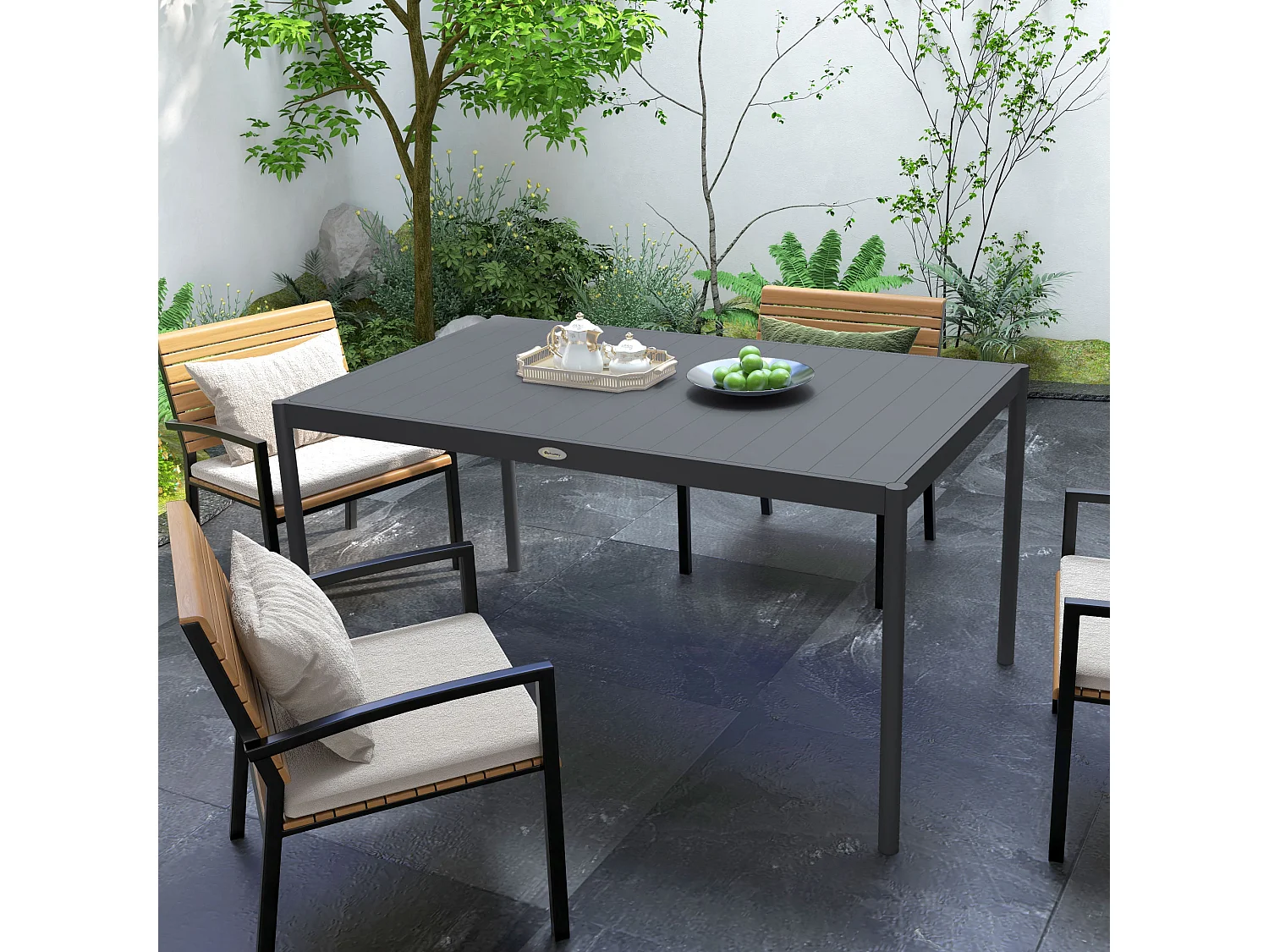 Tavolo da pranzo da giardino per 6 persone grigio scuro