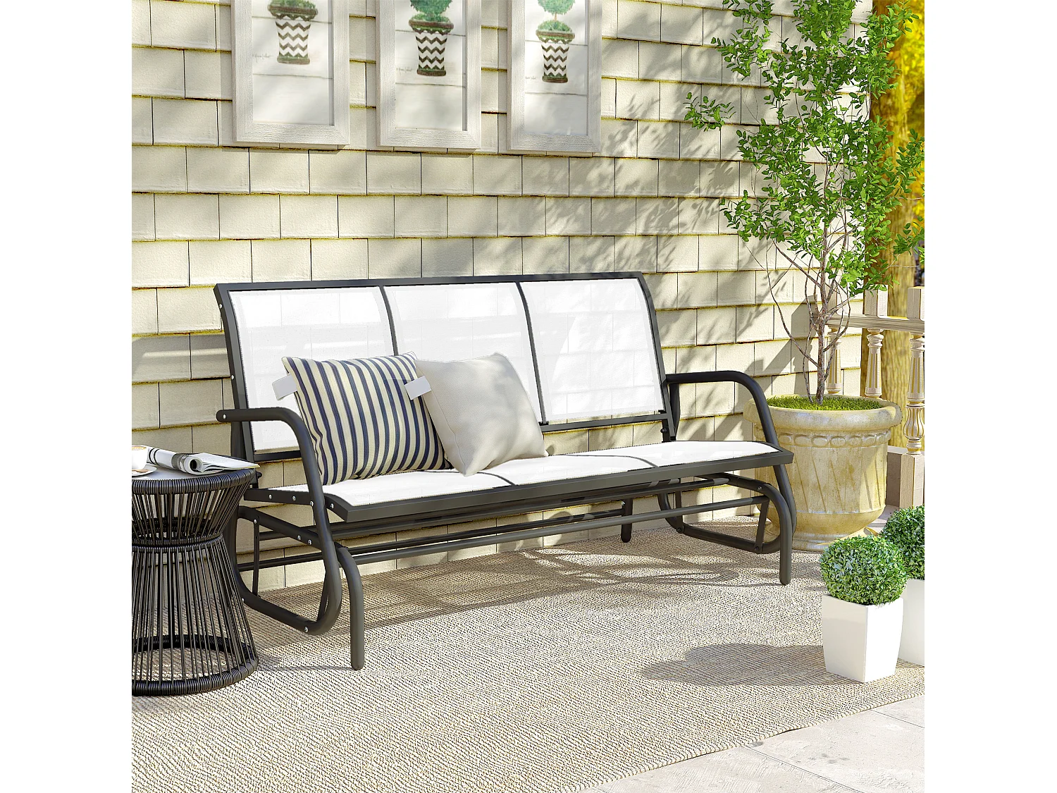 Panchina a dondolo da giardino 3 posti in tessuto traspirante