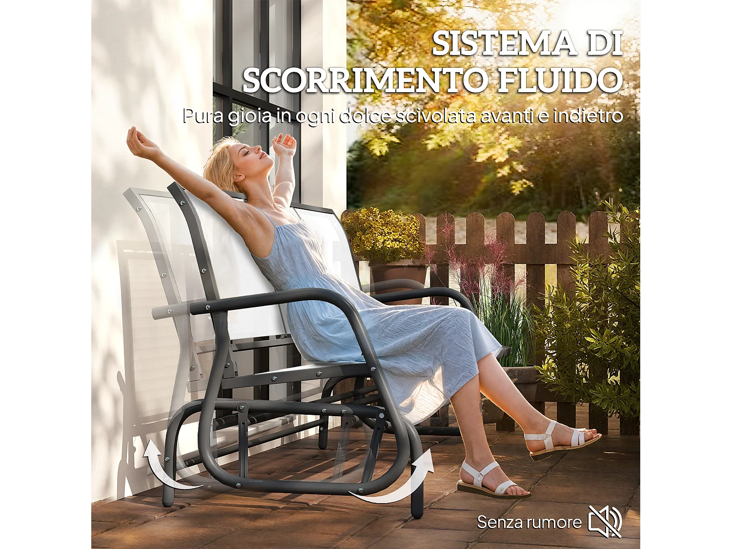 Panchina a dondolo da giardino 3 posti in tessuto traspirante