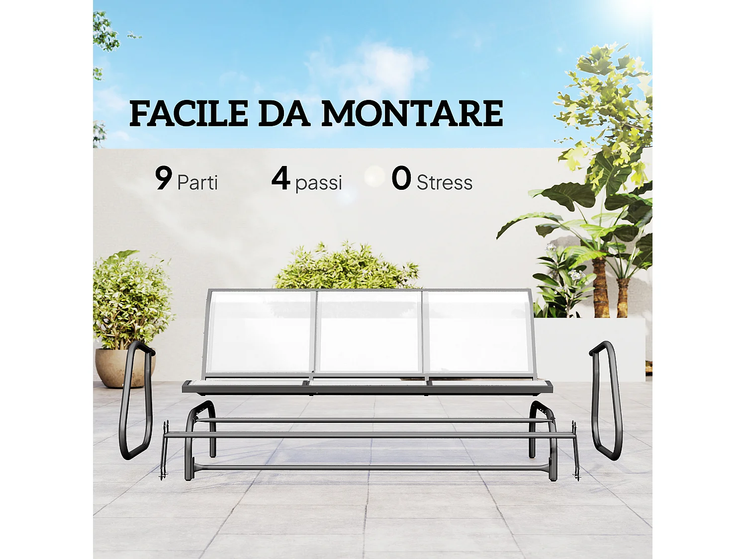 Panchina a dondolo da giardino 3 posti in tessuto traspirante