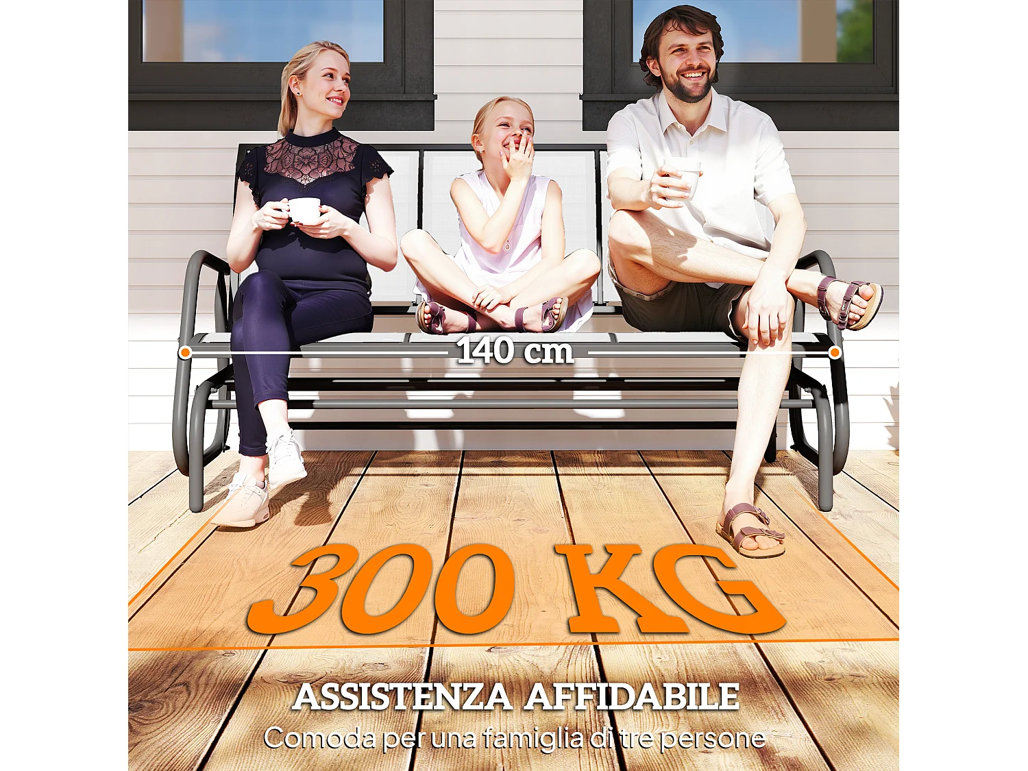 Panchina a dondolo da giardino 3 posti in tessuto traspirante