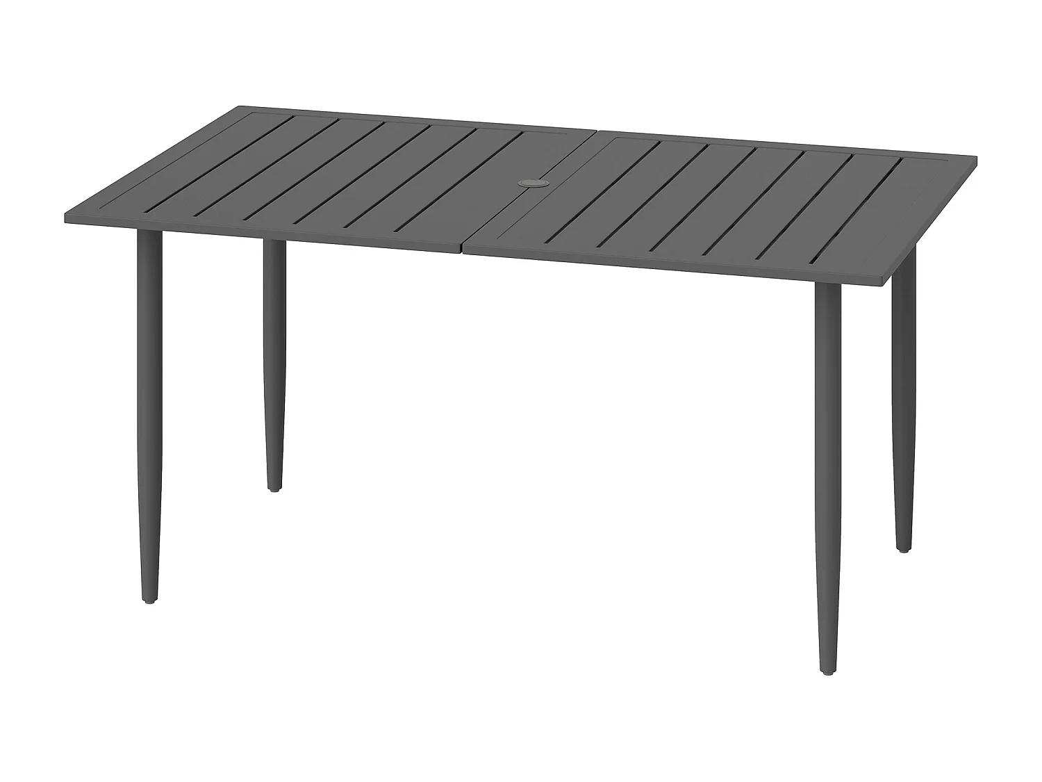 Tavolo da giardino a doghe per 6 persone con foro per ombrellone nero