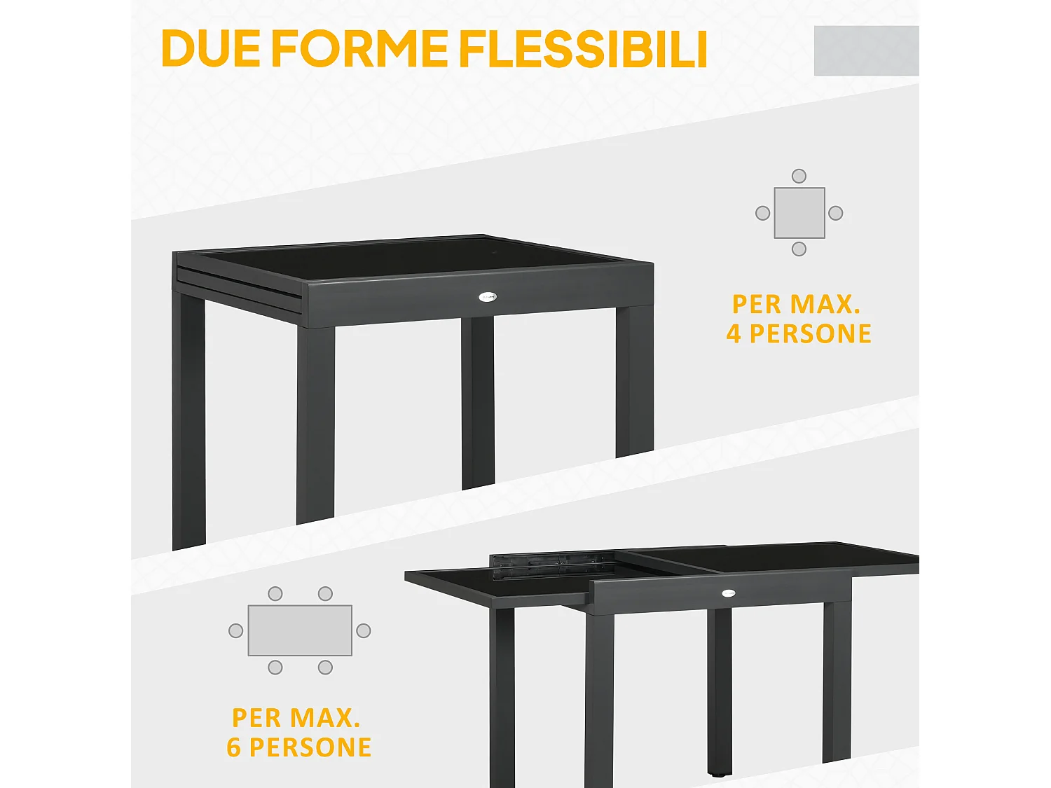 Tavolo da giardino allungabile con piano in vetro 160x80x75 cm nero