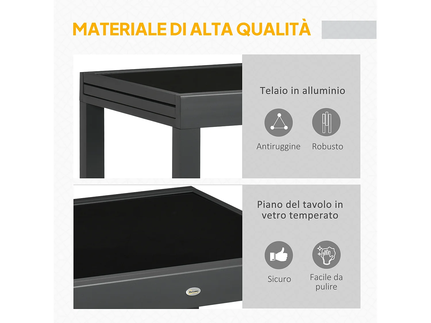 Tavolo da giardino allungabile con piano in vetro 160x80x75 cm nero
