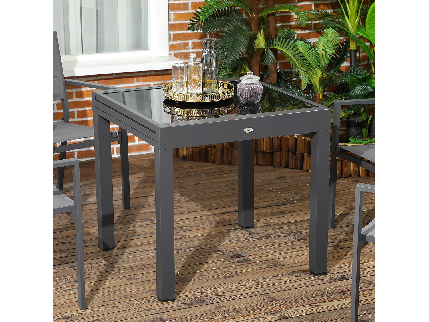 Tavolo da giardino allungabile con piano in vetro 160x80x75 cm nero
