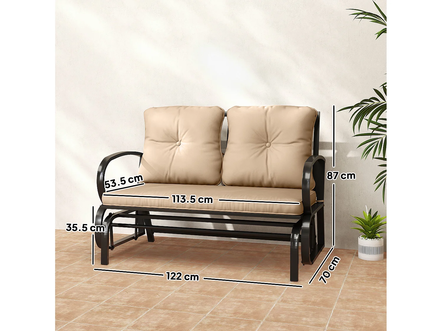 Panchina a dondolo 2 persone cuscini per seduta e schienale