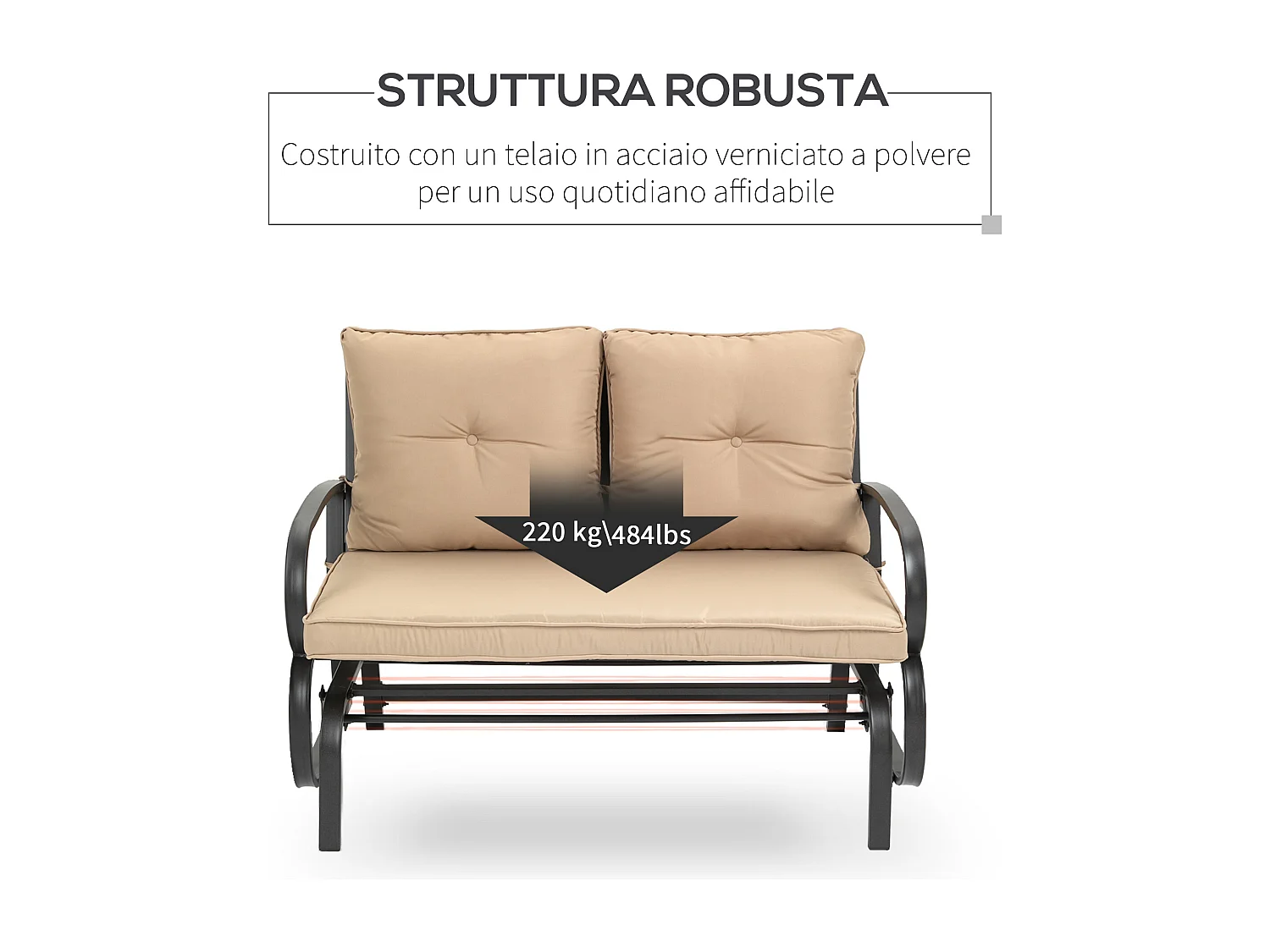 Panchina a dondolo 2 persone cuscini per seduta e schienale