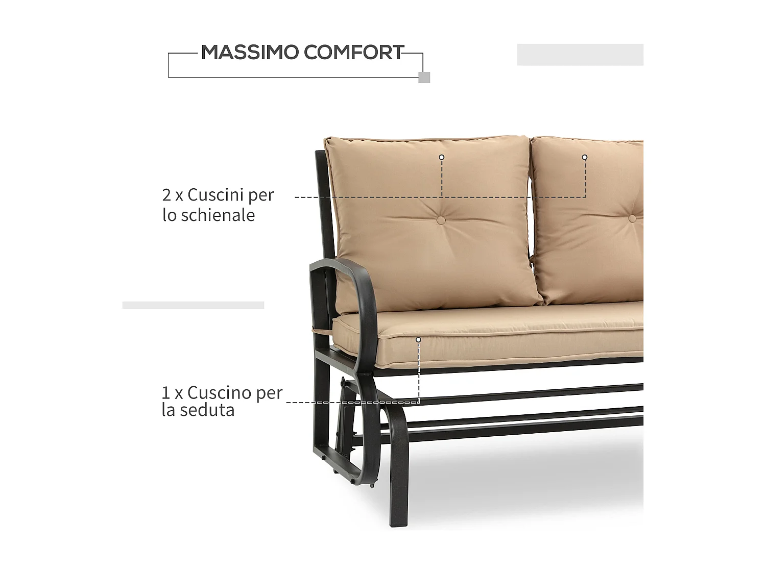 Panchina a dondolo 2 persone cuscini per seduta e schienale