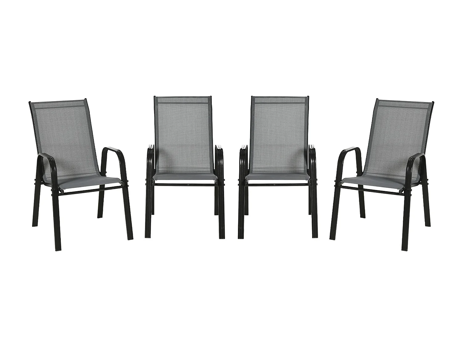 Set 4 sedie da giardino impilabili con braccioli in metallo grigio