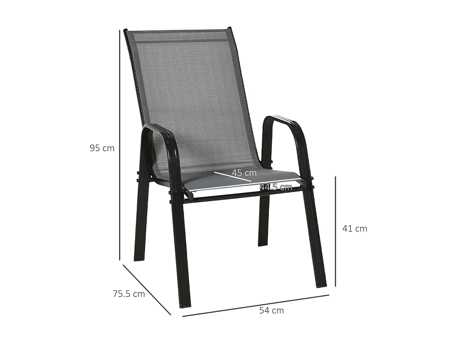 Set 4 sedie da giardino impilabili con braccioli in metallo grigio