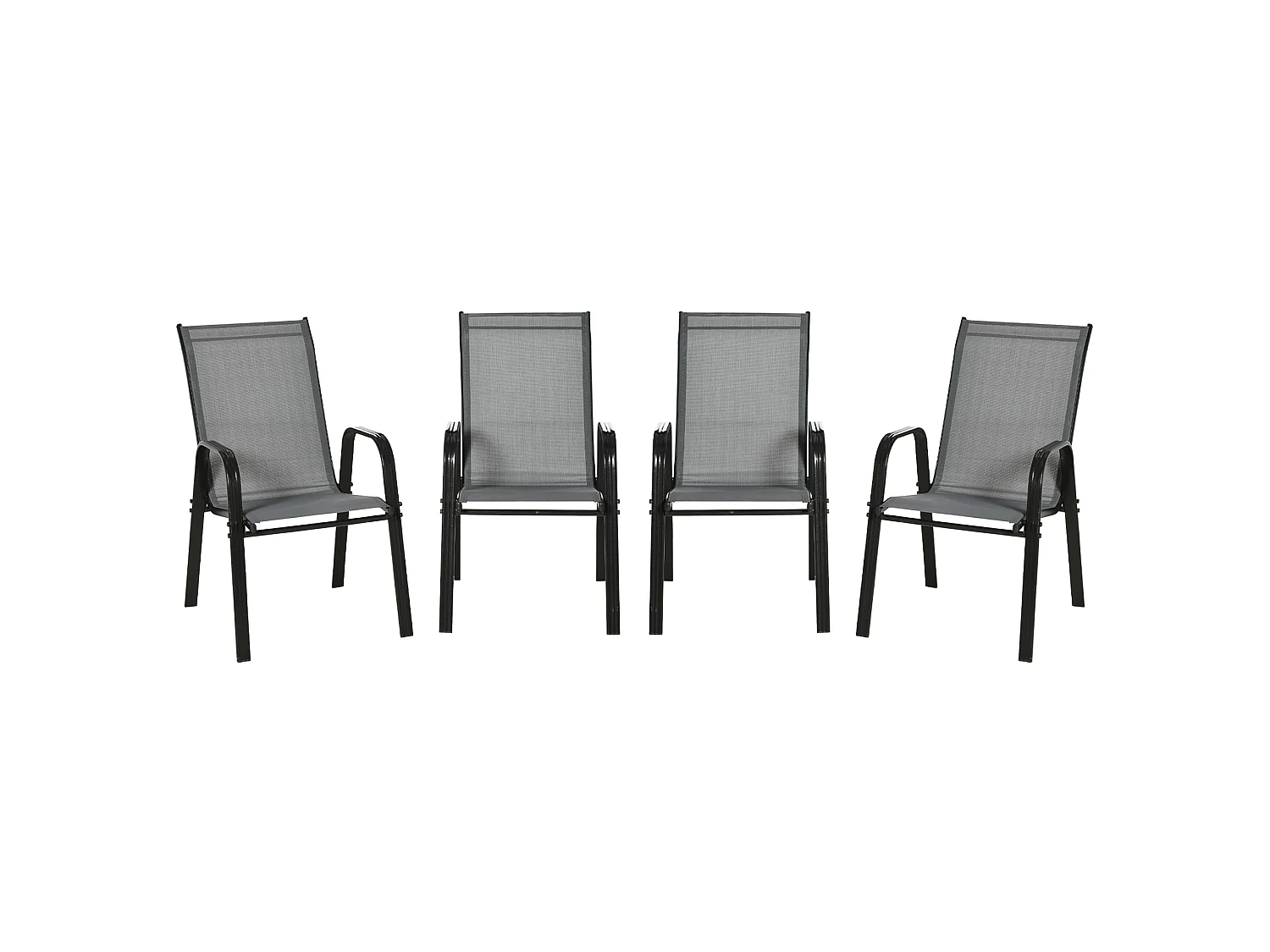 Set 4 sedie da giardino impilabili con braccioli in metallo grigio