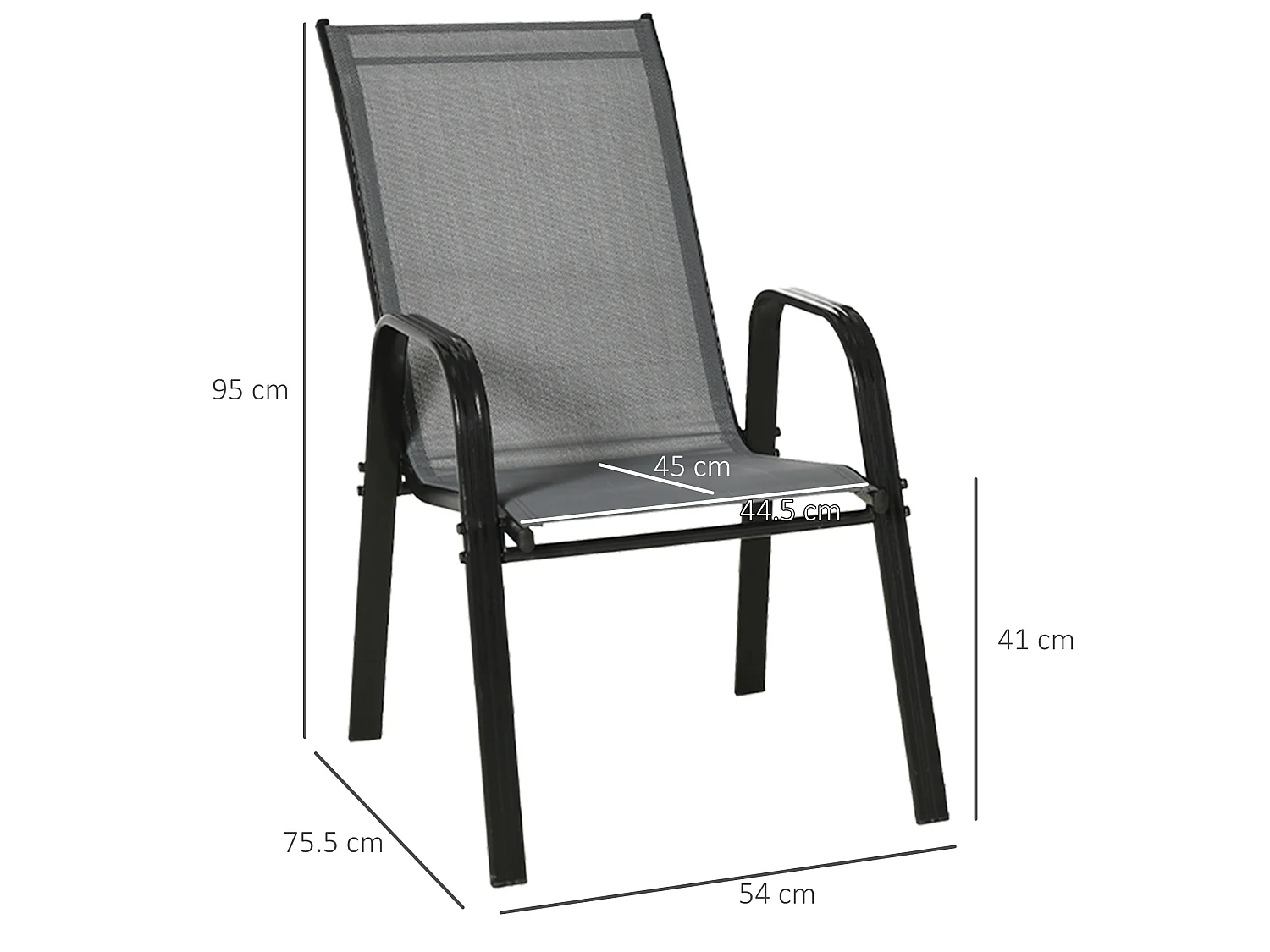 Set 4 sedie da giardino impilabili con braccioli in metallo grigio