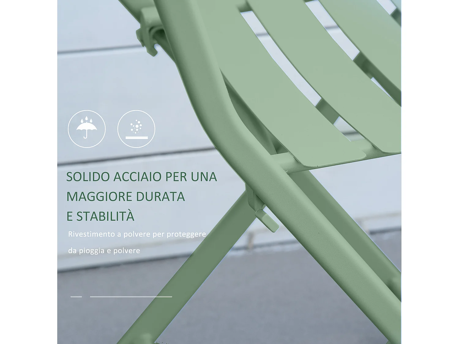 Set da giardino pieghevole con 2 sedie e tavolo in acciaio verde