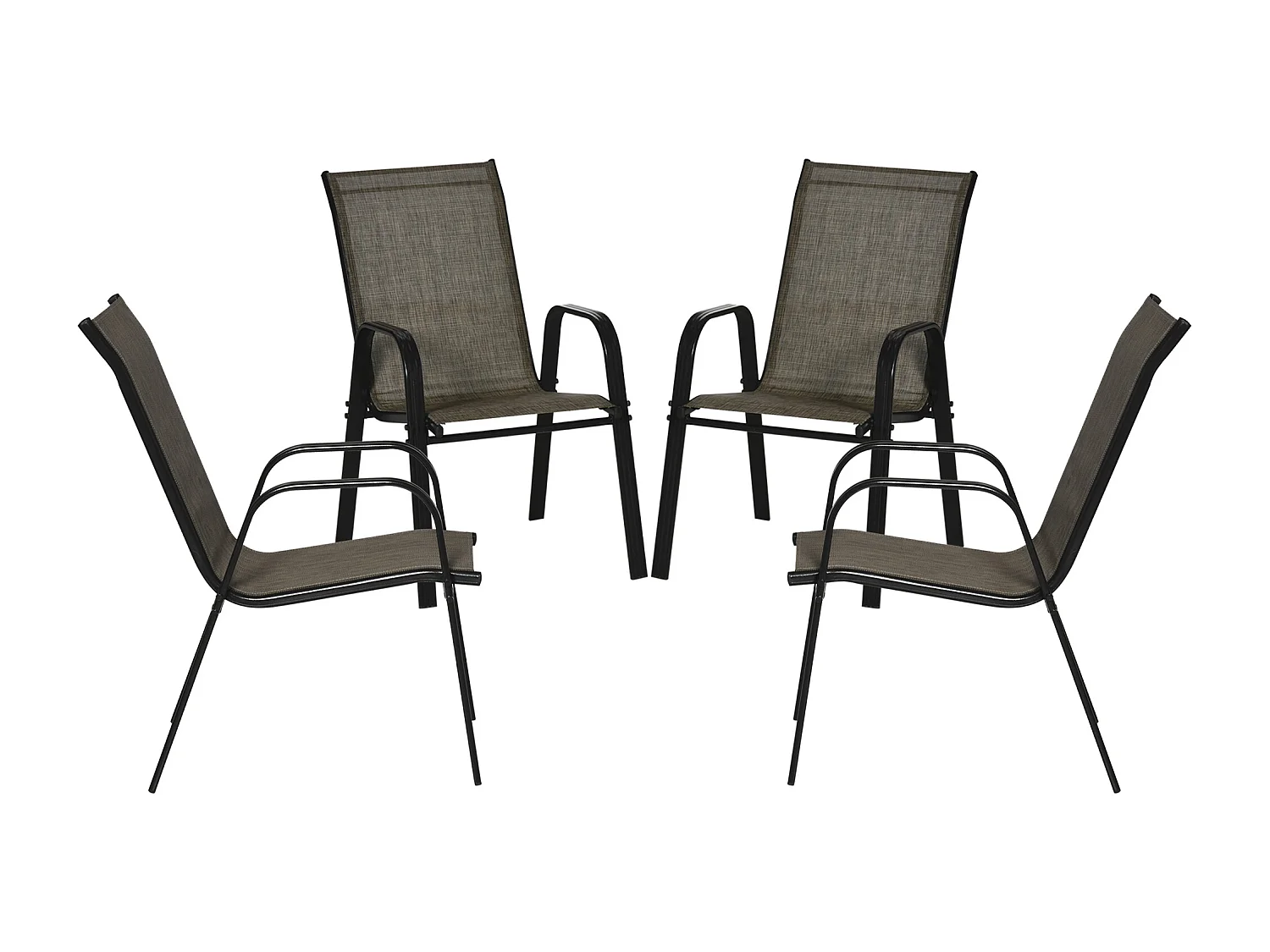 Set 4 pz sedie da giardino impilabili con braccioli marrone