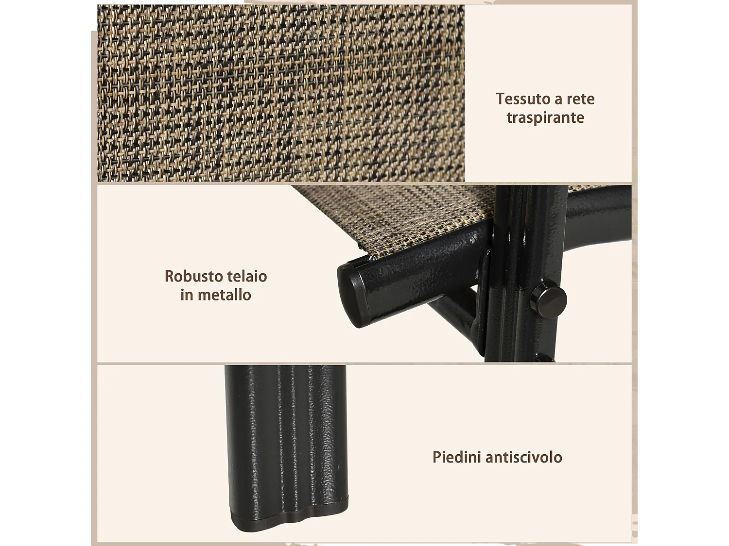 Set 4 pz sedie da giardino impilabili con braccioli marrone