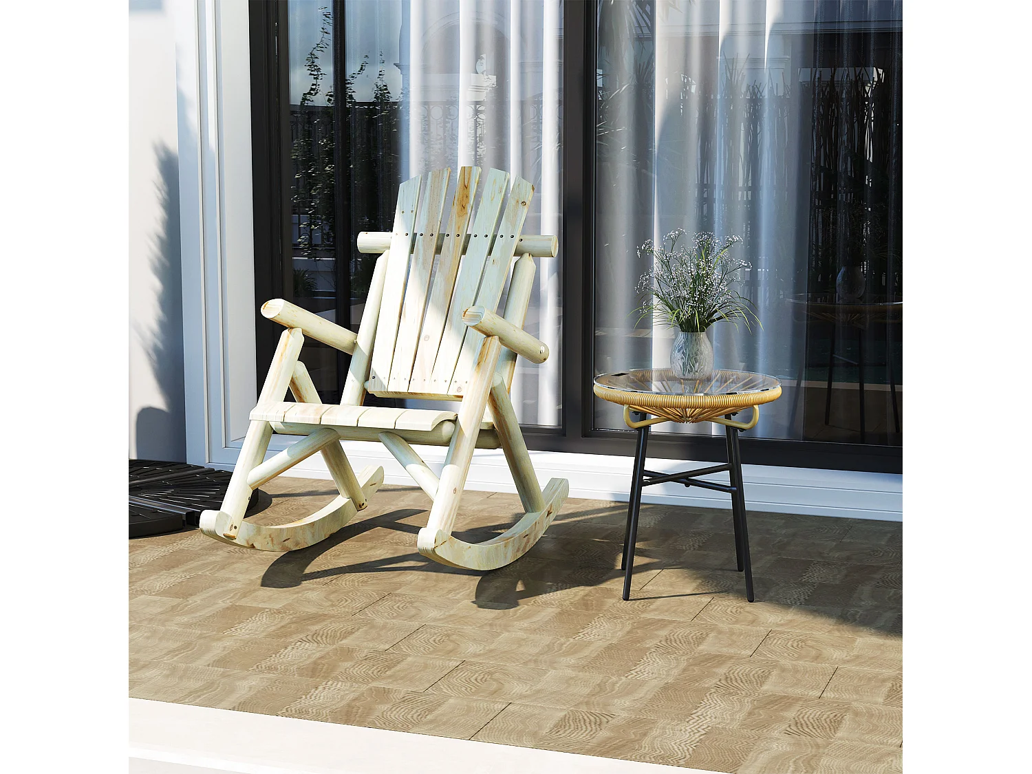 Sedia a dondolo da giardino ergonomico legno color legno