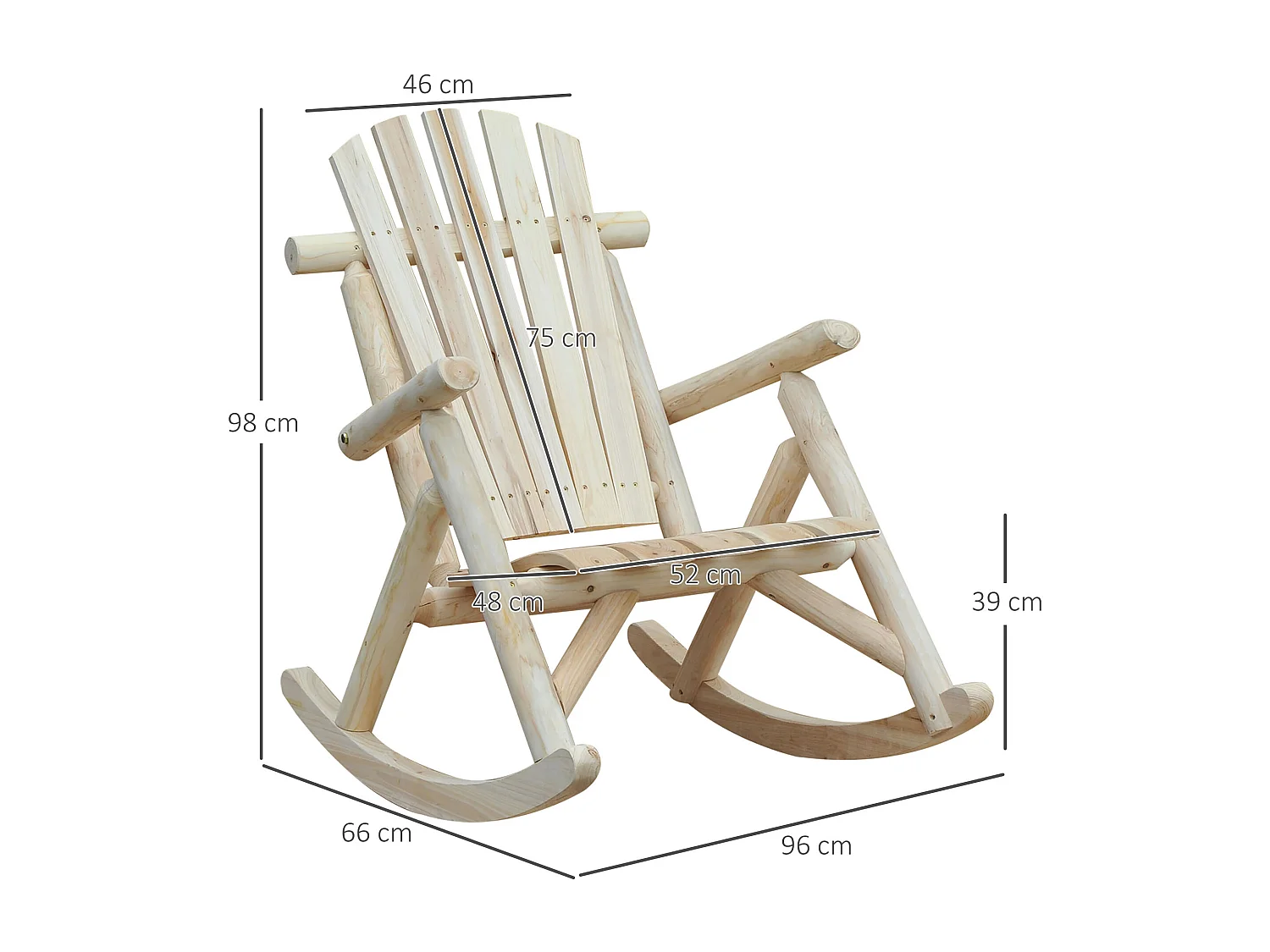 Sedia a dondolo da giardino ergonomico legno color legno
