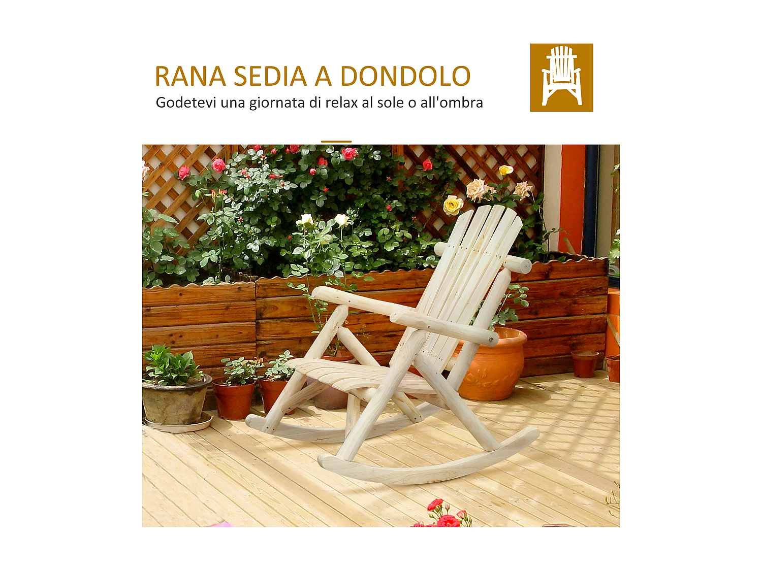 Sedia a dondolo da giardino ergonomico legno color legno