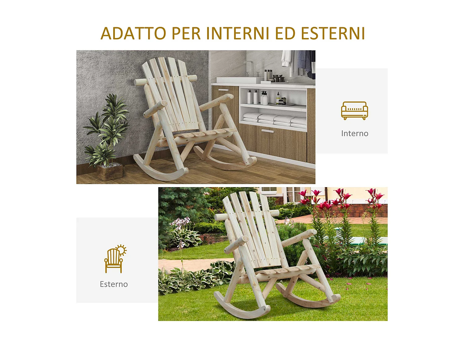 Sedia a dondolo da giardino ergonomico legno color legno