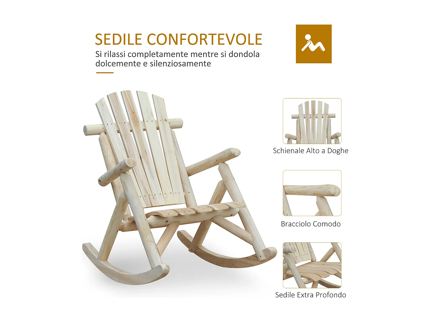 Sedia a dondolo da giardino ergonomico legno color legno