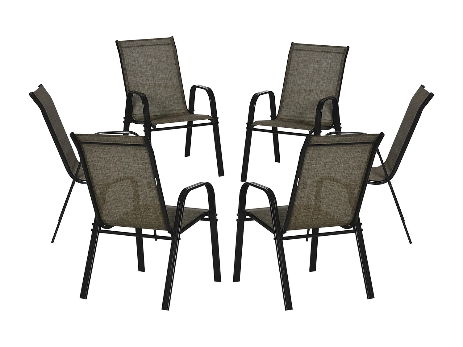 Set 6 pz sedie da giardino impilabili con braccioli marrone