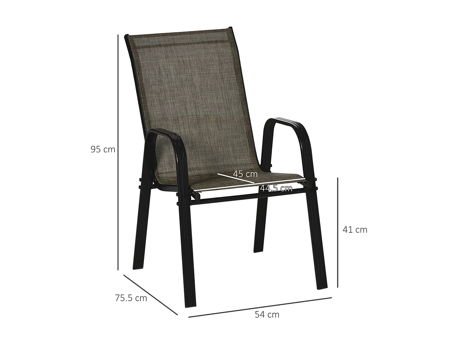 Set 6 pz sedie da giardino impilabili con braccioli marrone