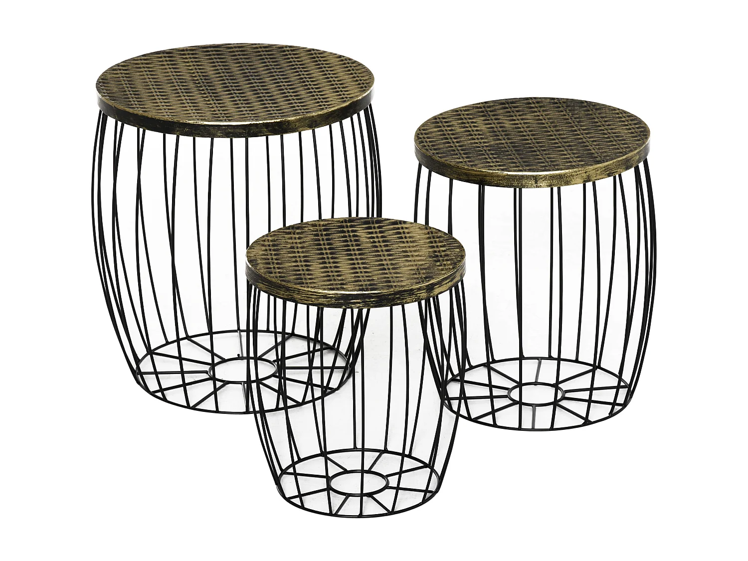 Set 3 tavolini giardino impilabili stile industriale in metallo nero