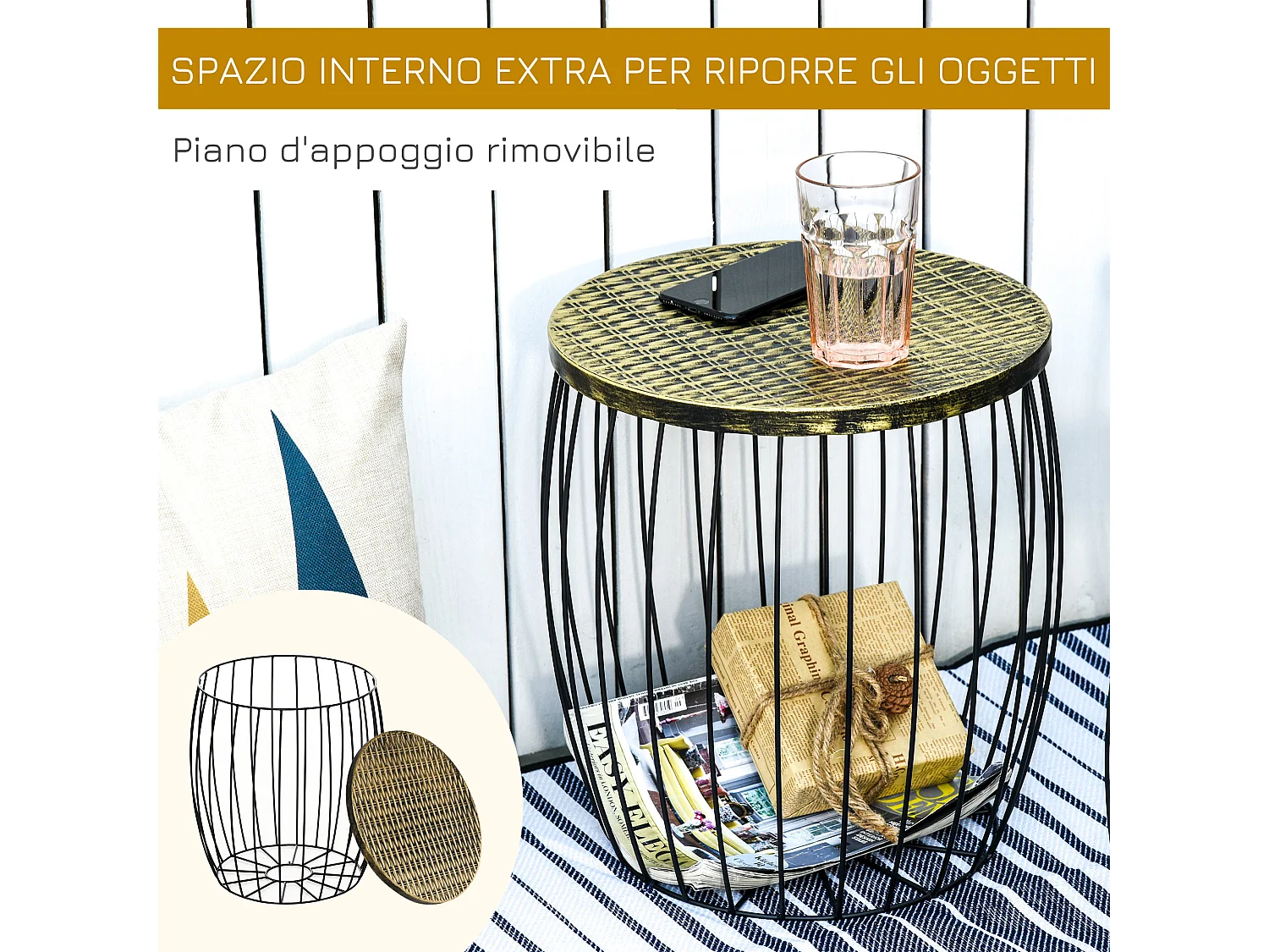 Set 3 tavolini giardino impilabili stile industriale in metallo nero