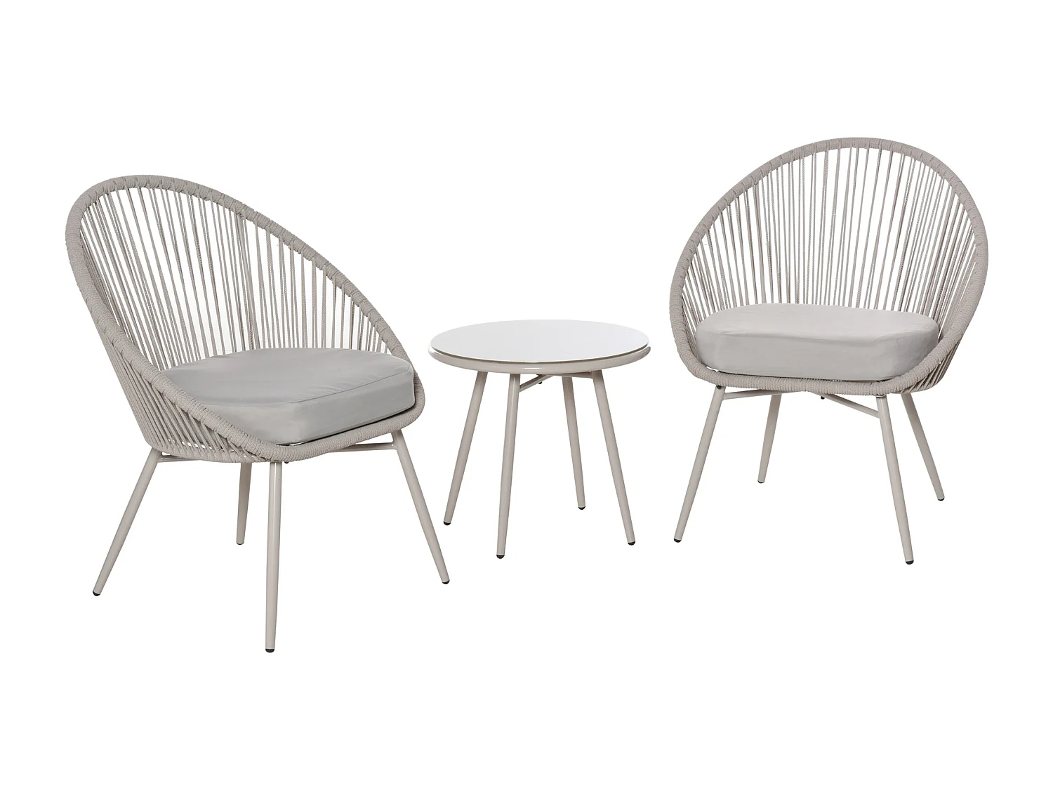 Set tavolino e 2 sedie da giardino rattan bianco stile boho