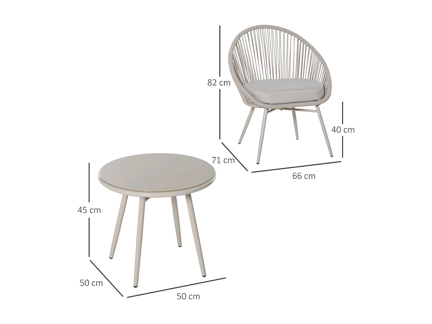Set tavolino e 2 sedie da giardino rattan bianco stile boho